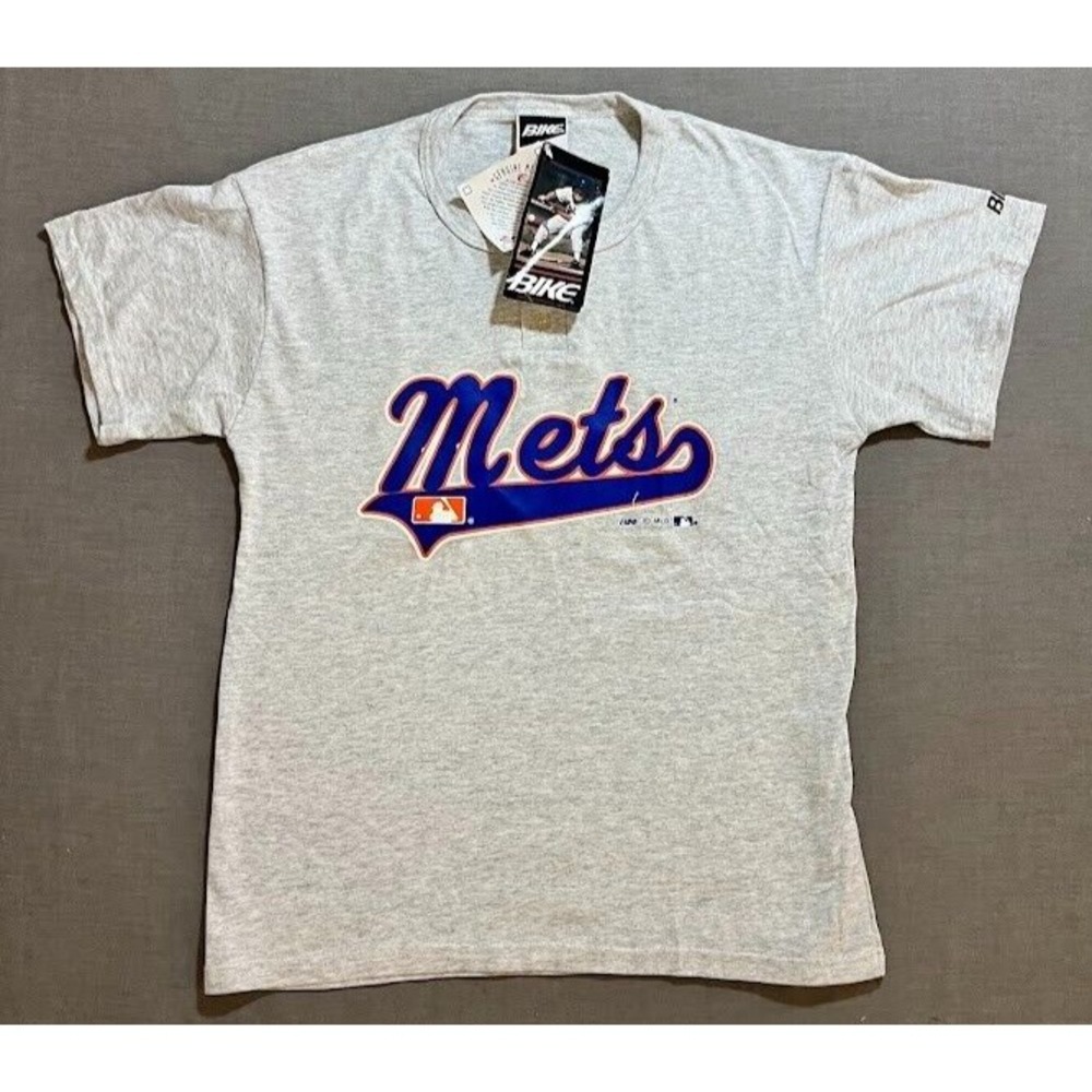 New York Mets Baseball Shirt Youth XL Gray Short Sleeve Logo Button Henley New.